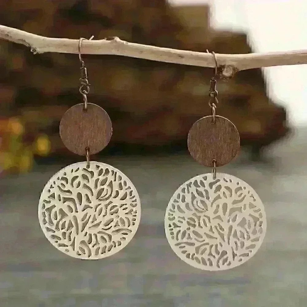 Round Carved Dangle Earrings Retro Minimalist